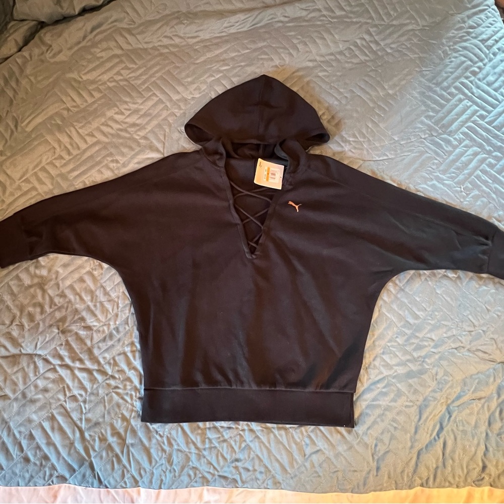Black Puma “Yogini” Hoodie - Women’s Small - Cropped sleeves